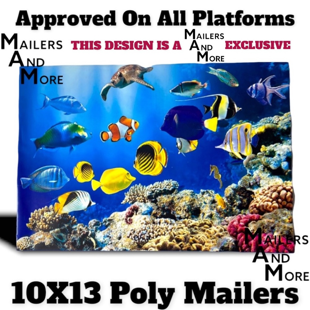 50 10X13 Poly Mailers Ocean Coral Reef With Fish, Turtle, Seahorse PRICE IS FIRM - Picture 4 of 8